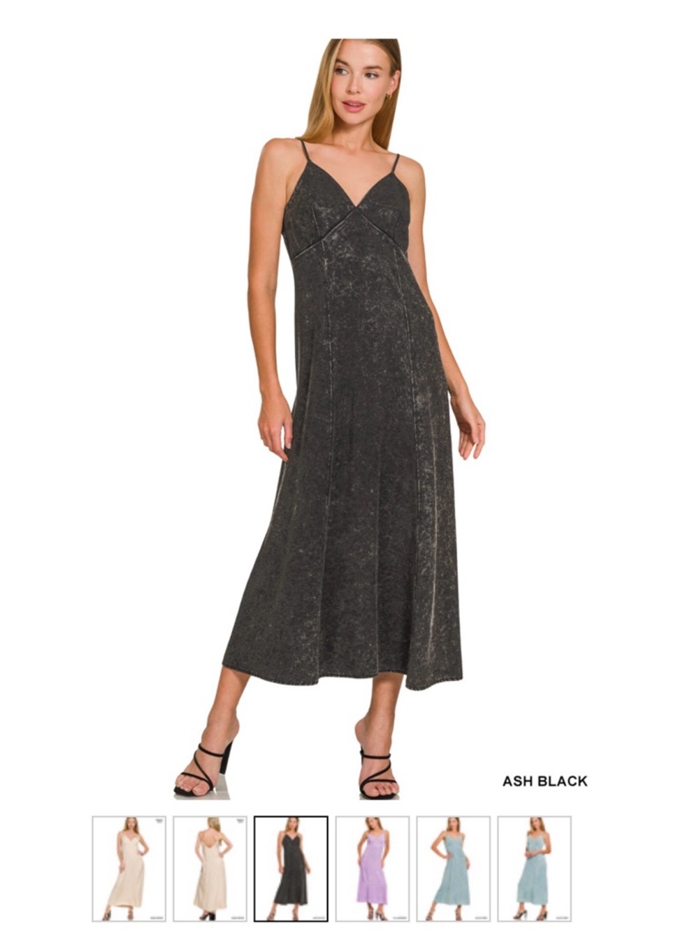 Ash Black Slip Maxi Dress with Spaghetti Straps